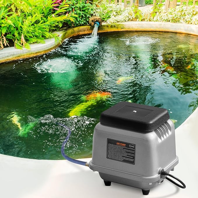 VEVOR Linear Air Pump, 109L/Min Air Flow Septic Aerator Pump, Oil-Free & Quiet Aeration System, for 1/2 Acre 10 FT Deep Ponds, Water Gardens, Waste Treatments, Aquarium, Seafood Restaurants, Fish Farm