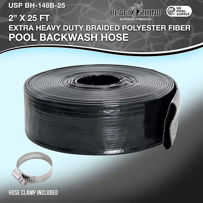 U.S. Pool Supply Pool Backwash Hose 2 Inch Diameter x 25 Feet - Discharge Hose for Pump, Sand Filter & Sump Pump Hoses - Burst Resistant Lay Flat Drainage Hoses for Inground & Above Ground Pools