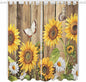 Farmhouse Sunflowers Living Room Curtains 84 Inch Length, Window Curtains Tab Top, Rustic Floral Buttterfly Wood Board Brown Light Filtering Window Treatments Drapes 52"x84" 2 Panel