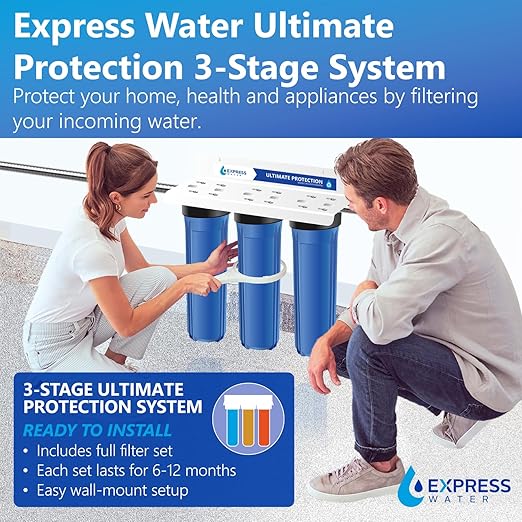 Whole House Water Filter System| Ultimate Protection | 3 Stage Water Purifier Whole Home, Top-Tier Heavy Metal + Anti-Scale Filters, High Reduction in Scale, Chloramine, Chlorine, PFAs, Lead, Arsenic