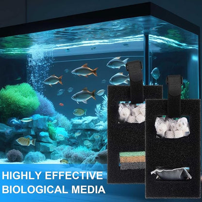 4 Set/48 Pcs Aquarium Filter Compatible with Fluval Spec(3, 5 Gal) Evo(5 Gal) Flex(9 Gallon), Activated Carbon, Foam Filter,Ammonia/Phosphate/Nitrite Remover Pad,Ceramic Ring,Cord, Grease,Bag