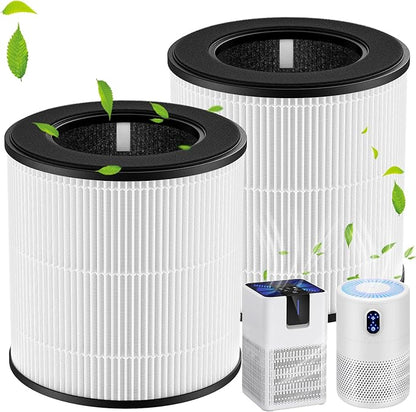 isinlive M05 B-D02L Replacement Filter, 2 Pack, White, Compatible with MOOKA M05/ MOOKA B-D02L/ KOIOS B-D02L/ VEWIOR B-D02U Air Purifiers, HEPA & Activated Carbon Filtration