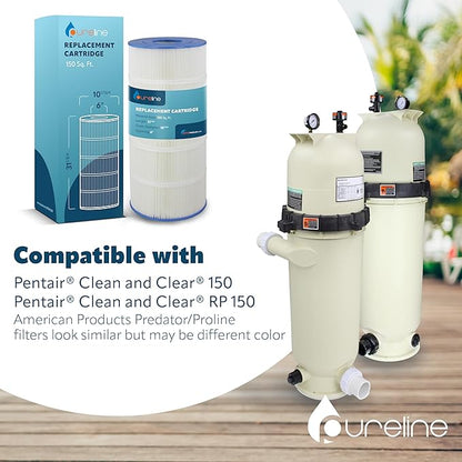 Pureline Pool Replacement Cartridge Filter, 150 Sq Ft, PL0137, Compatible with Pentair Clean and Clear 150, CC150, American Products Predator 150