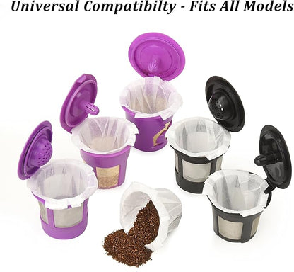 Delibru K Cup Disposable Paper Filters 300 Pack Fits With All Reusable Coffee Pods - Compostable and Disposable Coffee Filters for Keurig Single Cup