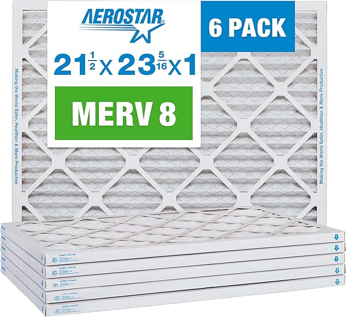 Aerostar 21.5x23.3125x1 MERV 8-6 Count - High Efficiency Pleated HVAC, Furnace & Air Conditioner Filters - Removes Dust, Lint, Mold & Allergy-Causing Pollen