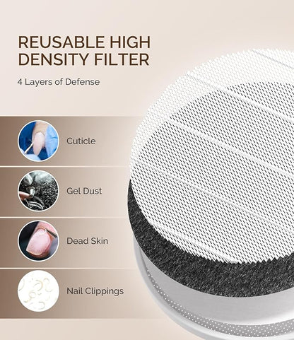 MelodySusie Compact Nail Dust Collector with Lightweight Design,Hpro 3800RPM Portable Nail Vacuum Fan with 3 Suction Modes,Reusable Filter & Easy-Control for Beginners,Nail Students & Home Use,White