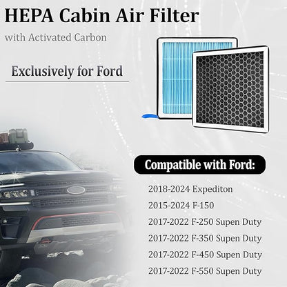 Dedicated CF12150(CP150) Cabin Air Filter With Activated Carbon For 2015 2016 2017 2018 2019 2020 2021 2022 2023 2024 F150,2017-2022 F250/F350/F450/F550 Super Duty And 2018-2024 Expedition