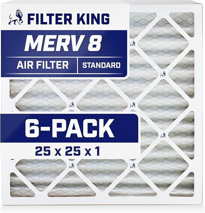 Filter King 25x25x1 Air Filter | 6-PACK | MERV 8 HVAC Pleated A/C Furnace Filters | MADE IN USA | Actual Size: 24.5 x 24.5 x .75"