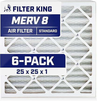 Filter King 25x25x1 Air Filter | 6-PACK | MERV 8 HVAC Pleated A/C Furnace Filters | MADE IN USA | Actual Size: 24.5 x 24.5 x .75"