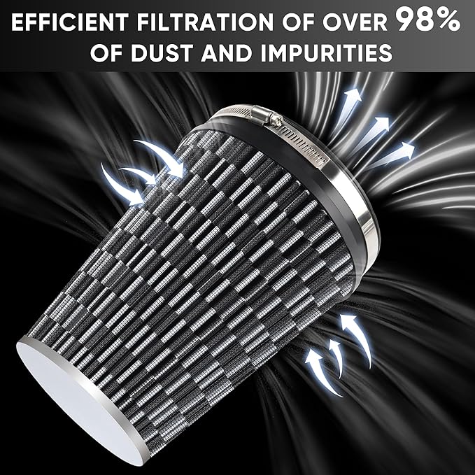 6" 152mm Cold Air Intake Filter Clamp-On Replacement High Flow Inlet Air Filter High Performance Washable Cone Filter 9" Tall Carbon Fiber Pattern