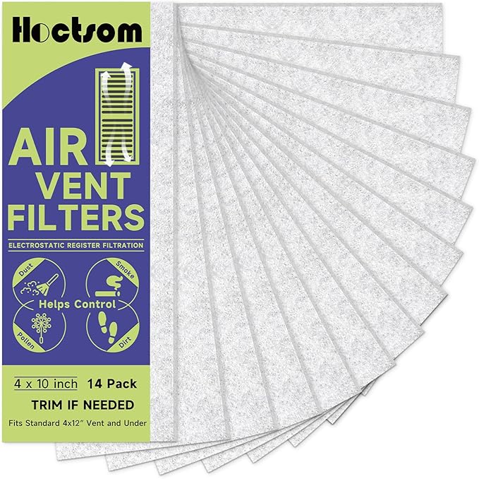 Air Vent Filter 4 x 10 Inch, Thin Air Vent Floor Heater Pre-Filter Sheet Work for Home Air Purifier, Floor Register, Ceiling 4" x 10" 14-Pack (White) Hoctsom