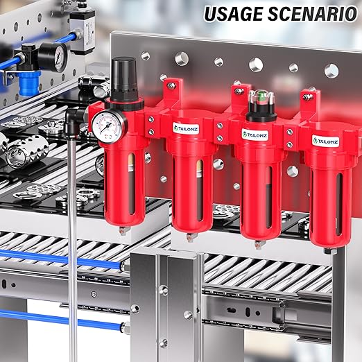 TAILONZ PNEUMATIC 1/4 Inch NPT 0-150 PSI Red Industrial Grade 4 Stage Air Drying System, Double Particulate Filter, Coalescing Filte,Desiccant Dryer and Air Regulator Manual Drainage