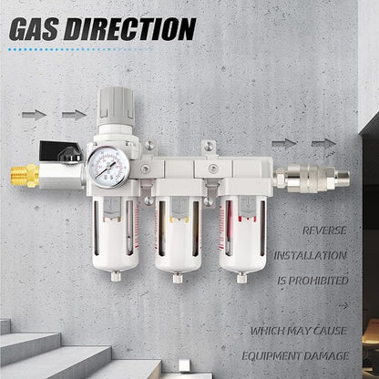 Industrial 1/2" NPT 3 Stage Air Drying System,Coalescing Filter, Particulate Filter and Air Regulator, Manual Drain for Air Tools and Spray Paint Gun