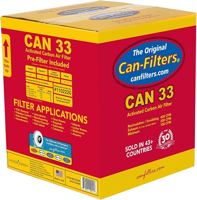 Can Filter 358621 Original 33 Carbon Air Filter Without Flange, 200 CFM, 1 Count (Pack of 1), Silver/White