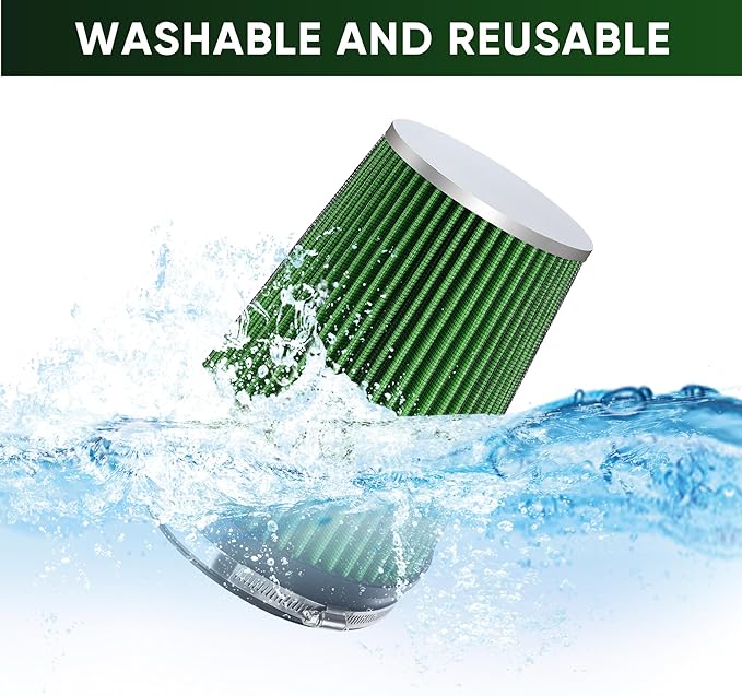 6" 152mm Cold Air Intake Filter Clamp-On Replacement High Flow Inlet Air Filter High Performance Washable Cone Filter 9" Tall Green