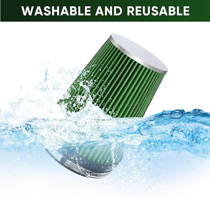 6" 152mm Cold Air Intake Filter Clamp-On Replacement High Flow Inlet Air Filter High Performance Washable Cone Filter 9" Tall Green