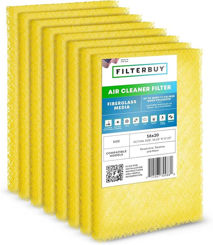 Filterbuy 16x20 Air Cleaner Filter Replacement Pads for Respicaire CG MicroClean 95, Totaline CG1000 Star Series, and More (4-Pack)