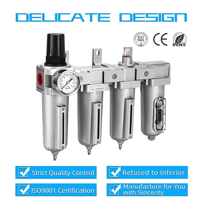 NANPU 1/2" NPT Industrial Grade 4 Stage Air Drying System - Double Particulate Filters, Coalescing Filter, Desiccant Dryer & Air Regulator, Metal Bowl, Manual Drain, for Paint Spray＆ Plasma Cutter