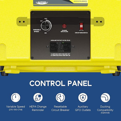 ALORAIR Air Scrubber with 3 Stage Filtration, Stackable Negative Air Machine for Industrial and Commercial Use, Heavy Duty Air Cleaner with MERV-10 Filter, HEPA/Activated carbon Filter, Yellow