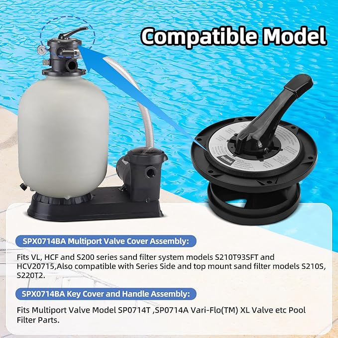 SPX0714BA Key Cover and Handle Assembly Replacement Fits Hayward Vari-flo XL Valve SP0714T SP0714A SP0714C SP0714G11 SPX714BS 601665, Black Pool Filter Valve Part