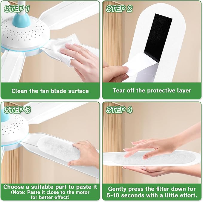 15 Pack Ceiling Fan Filter Pads, Activated Carbon & Zeolite Blend for Cleaner Air, Universal Stick-On Filters, Dust & Odor Reduction, Fits All Ceiling Fans(White)