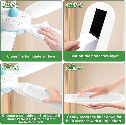 15 Pack Ceiling Fan Filter Pads, Activated Carbon & Zeolite Blend for Cleaner Air, Universal Stick-On Filters, Dust & Odor Reduction, Fits All Ceiling Fans(White)
