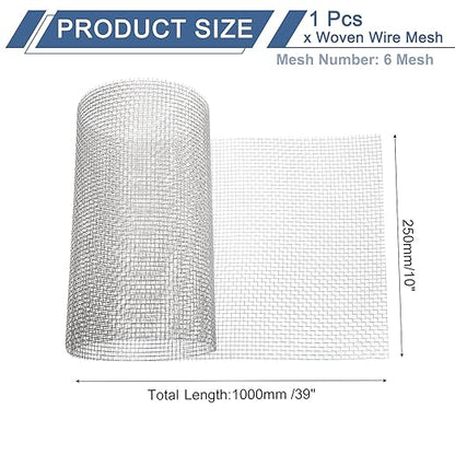 uxcell 6 Mesh 39" x 10" Woven Wire Mesh, 316 Stainless Steel Air Vent Filter Screen, Window Screen Mesh for DIY Projects Vents Cover Filtration Animals Fence