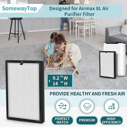 [4 Pieces] 8L HEPA Replacement Filter Set Compatible with Okaysou Airmax 8L Air Filters, 3-Stage Airmax 8L Filter,and Blue Ultra-Filter Carbon Pre-filter Air Cleaner for Home