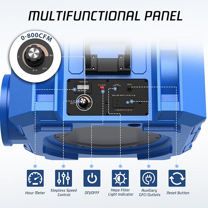 Hepa Air Scrubber 800CFM Commercial Air Purifier with 3-Stage Filtration Negative Air Machine Industrial Air Scrubbers for Water Damage Restoration