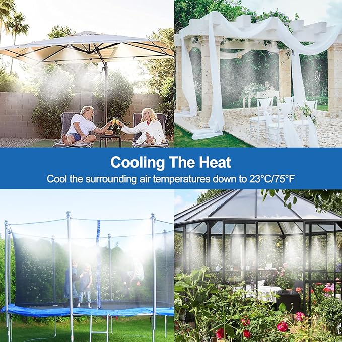 Pre-Assembled Misters for Outside Patio,Outdoor Water Misting Cooling System,80FT|24M.Backyard Mist Kit for Garden,Greenhouse,Deck,Umbrella,Canopy,Pool,Porch.Trampoline Sprinkler,Party Accessories