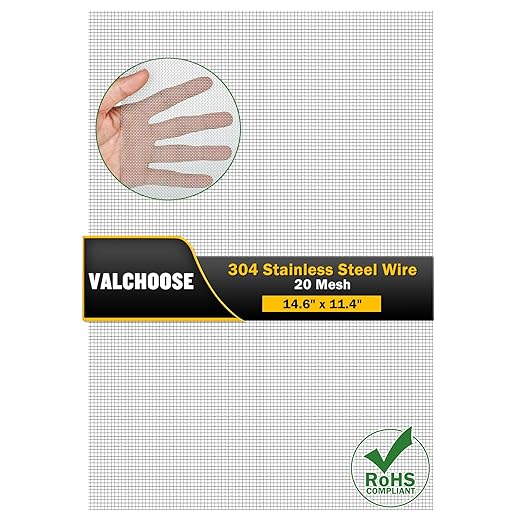 Valchoose 1 Piece Woven 304 Stainless Steel Mesh 14.6" X11.4" (372X292mm), Easy to Cut Metal Screen Mesh, Hard & Never Rust Wire Screen Mesh, Heat Resisting Used for Vent BBQ Filters Window DIY