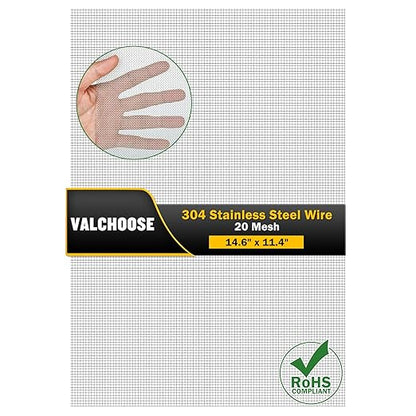 Valchoose 1 Piece Woven 304 Stainless Steel Mesh 14.6" X11.4" (372X292mm), Easy to Cut Metal Screen Mesh, Hard & Never Rust Wire Screen Mesh, Heat Resisting Used for Vent BBQ Filters Window DIY
