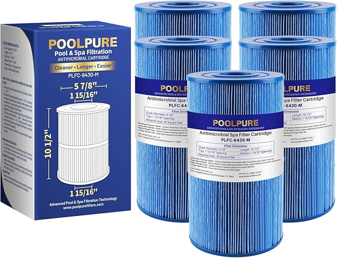 POOLPURE PLFC-6430-M Spa Filter Replaces Watkins 31489, Compatible Pleatco PWK30-M, Filbur FC-3915M, P/N0969601, 71825, 73178, 73250, 5 Pack