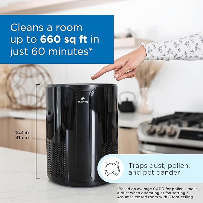 Medify MA-18 Air Purifier with H13 HEPA Filter - a Higher Grade of HEPA for 400 Sq. Ft. (99.9%) | Perfect for Office, Bedrooms, Dorms or Baby Nurseries - Black, 1-Pack