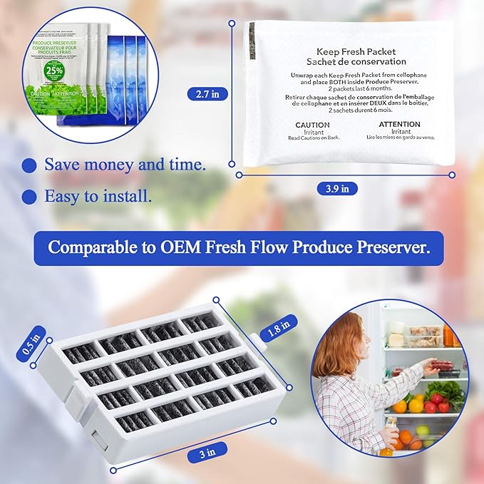 AMI PARTS W10311524 Air Filter &W10346771A Produce Preserver Replacement Compatible with Refrigerator(pack of 3 each)