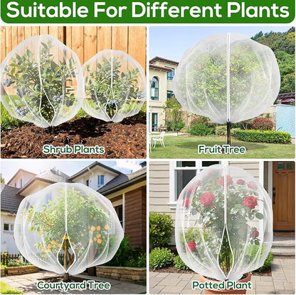 2PCS 7.8 x 7.8ft Large Fruit Tree Netting Cover with Zipper and Drawstring,Garden Insect Netting Plant Cover Transparent Bird Plant Barrier Flower Fruit Mesh Screen for Preventing Deer Squirrel Bug