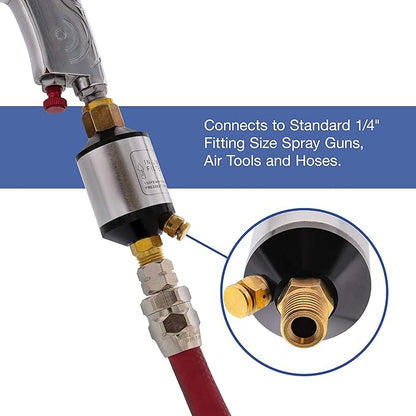 TCP Global Mini In-Line Air Filter, Oil and Water Separator - Aluminum Body, Drain Valve, Water Trap, Air Dryer Removes Moisture, Dirt, For Compressor Air Line Hose, Air Tool, Spray Gun, Plasma Cutter