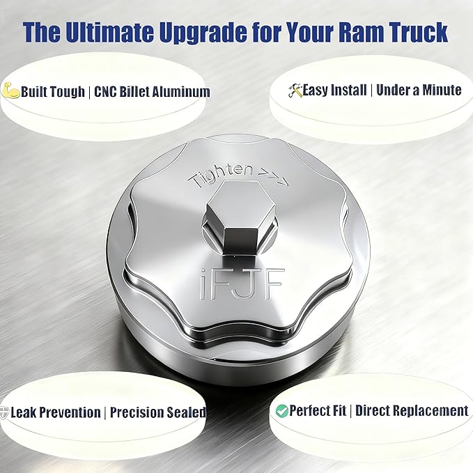 iFJF 68065612AA Fuel Filter Housing Cover Cap Replacement for 2011-2024 Ram 6.7L 2500 3500 4500 5500 2010 DODGE RAM 2500 3500 PICKUP DODGE RAM 4000-5000 Cummins Diesel Engine Billet Aluminum(Silver)