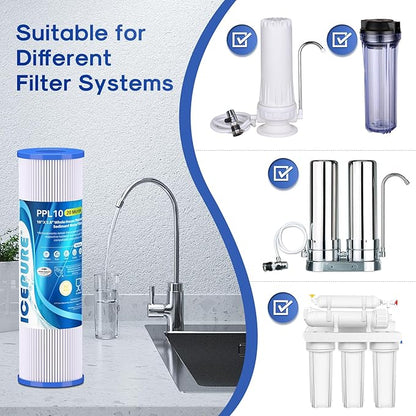 ICEPURE 20 Micron 10" x 2.5" Pleated Sediment Cartridge Replacement Universal Whole House Pre-Filter Compatible with R50, Dupont WFPFC3002, Whirlpool WHKF-WHPL, GE FXWPC, Any 10 inch RO Unit, 4PACK