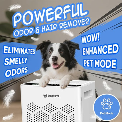 DAYETTE Air Purifiers for Home Large Room Up to 2400 Ft² with Washable Pre-Filter, H14 HEPA Air Filter, Air Quality Monitor, Pet Mode Sleep Mode for Allergies, Pet Hair in Bedroom, Living Room, Office