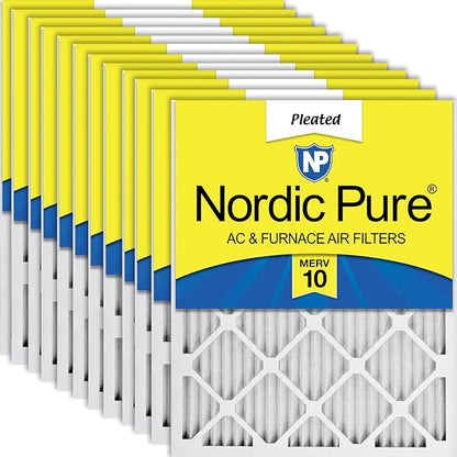 Nordic Pure 20x20x1 (Actual Size: 19 1/2 x 19 1/2 x 3/4) Pleated MERV 10 Air Filters 12 Pack
