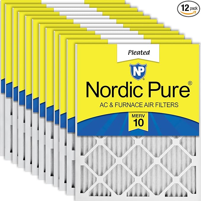 Nordic Pure 20x25x1 (19 1/2 x 24 1/2 x 3/4) Pleated MERV 10 Air Filters 12 Pack