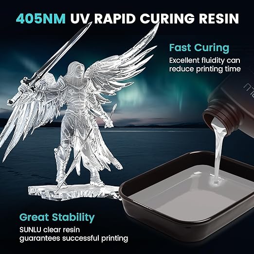 SUNLU High Clear 3D Printer Resin, High Transparency 3D Printing Resin, Resist Yellowing Clear Resin, 405nm UV Curing 3D Printing Photopolymer Resin, Suitable for LCD/DLP/SLA 3D Resin Printer, 2000g