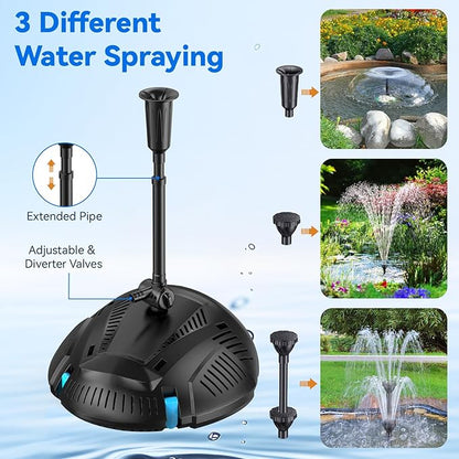 POPOSOAP Pond Filter with 55W Solar Fountain Pump, Solar Pond Filter with 580GPH Pump & Fountain Kit – Outdoor Filter Box with 6.6FT PVC Tubing, Perfect for Koi Ponds, Waterfalls, Water Features