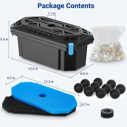 NFESOLAR Pond Filter for Outdoor Ponds, Filter Box with Filter Pads, Bio-Balls and Ceramic Filter Rings, Protect Submersible Pump Fountain Pump N9326