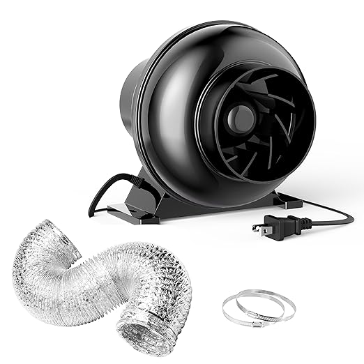 InfiniPower 4 Inch 195 CFM Inline Ventilation Fan 4" 8 Feet Aluminum Ducting, System Kit, Combo for Grow Tent, Greenhouse, Kitchen, Basement, Attic, Black