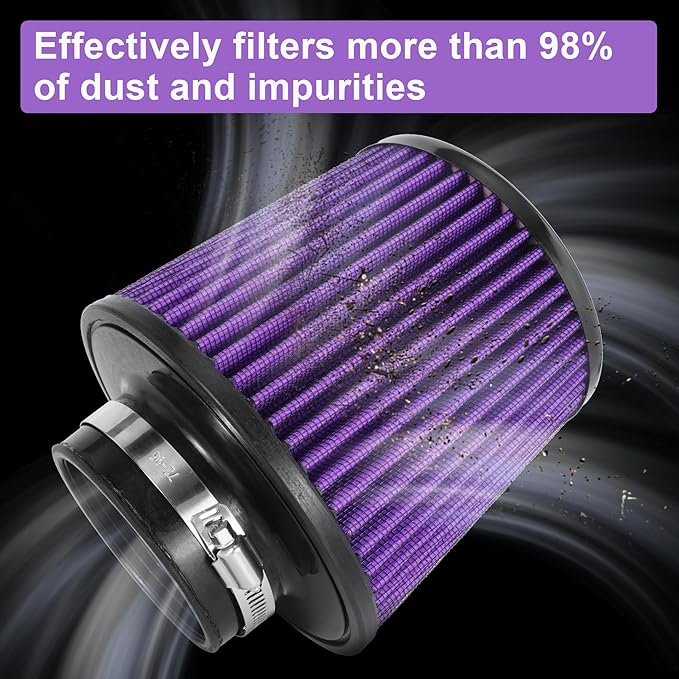 Cold Air Intake Filter High Performance Washable Filter Clamp-On Replacement Air Filter Flange Diameter 3inch/76mm Purple