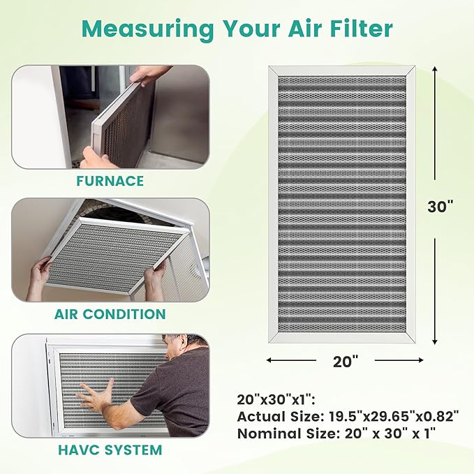 20x30x1 Reusable HVAC Furnace Air Filter, Washable Electrostatic Furnace Filter, MERV 8, Lasts a Lifetime, Breathe Fresher, Home And Office (Actual Size: 19.5x29.65x0.82 Inch)