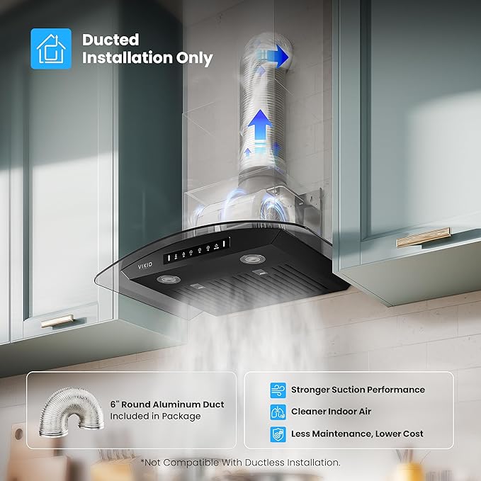 Black 30 inch Wall Mounted Range Hood Glass 900 CFM, Stainless Steel Kitchen Hood Vent with Gesture/Touch Controls, 3-Speed Exhaust Fan and Stainless Steel Baffle Filter, 2 LED Lights