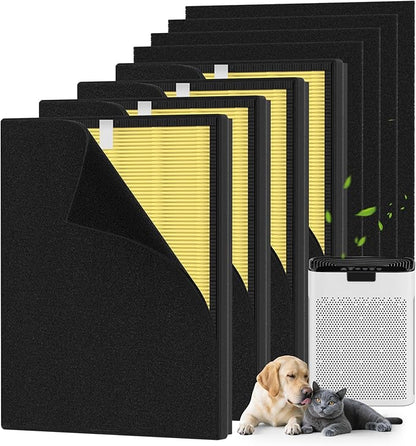 4 Packs KJ190L Pet Care Replacement Filter Compatible with MOOKA KJ190L Air Purifi-er, Washable 3-Stage Filtration for Smoke, Pollen, Dust, Hair, Activated Carbon for Odor & Dander Control, Yellow